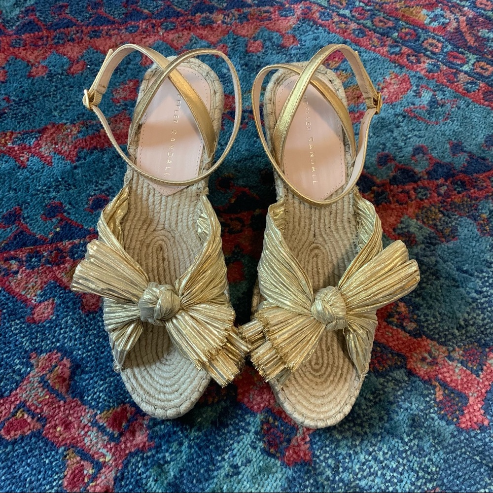 Loeffler Randall Charley Gold Pleated Knot Espadrille Wedge